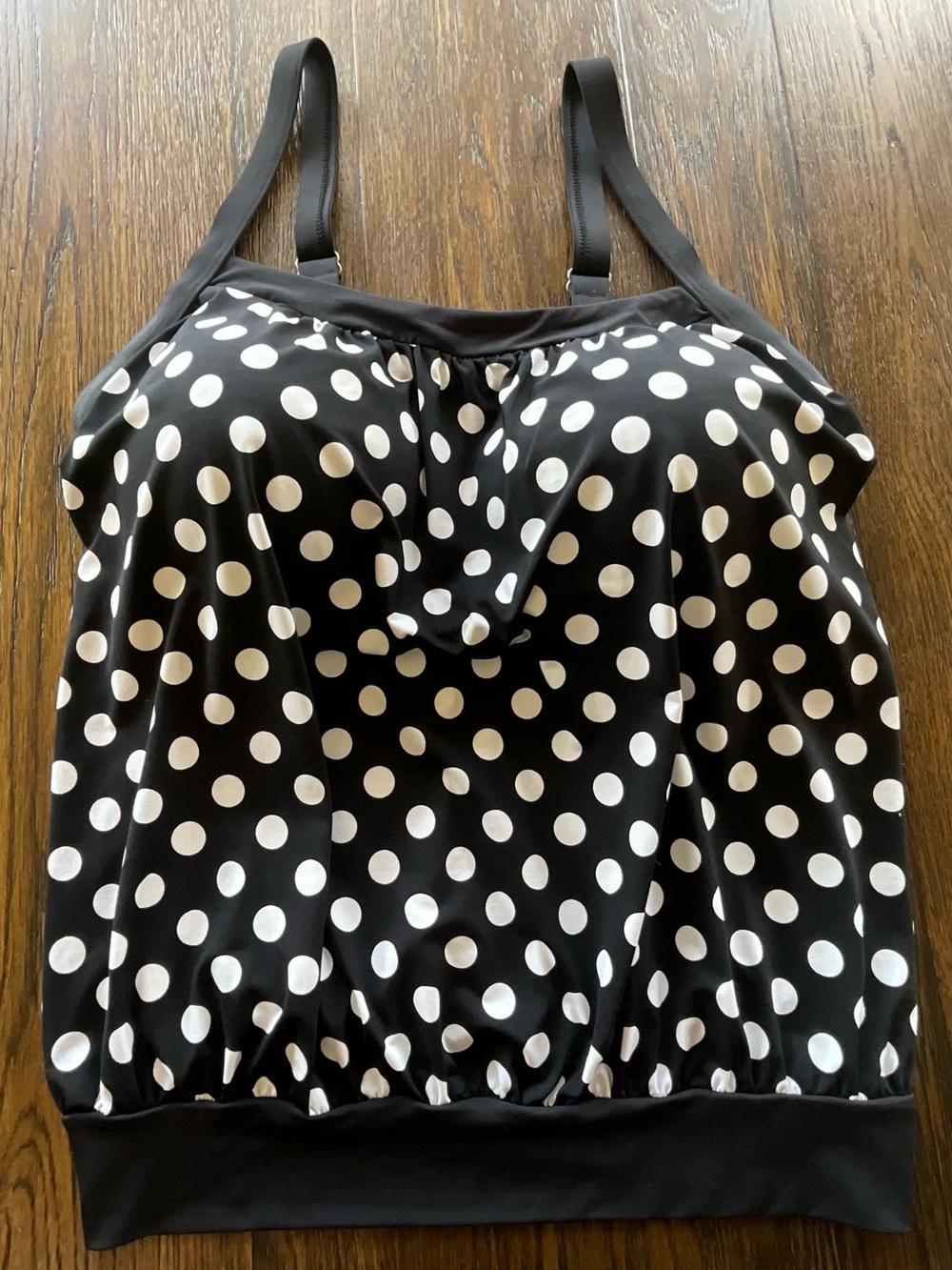 Lands' End Black and White Polka Dot Blouson Tankini Top